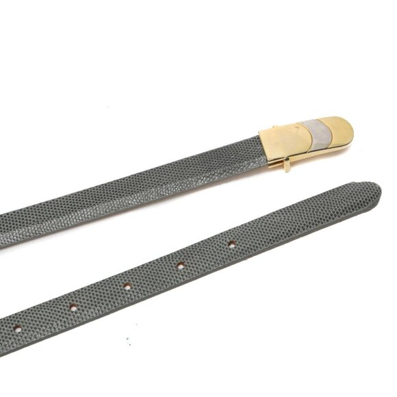 Vintage Couture Emmanuel Leather Snakeskin Skinny Belt 80s Grey Gold - Picture 8 of 10